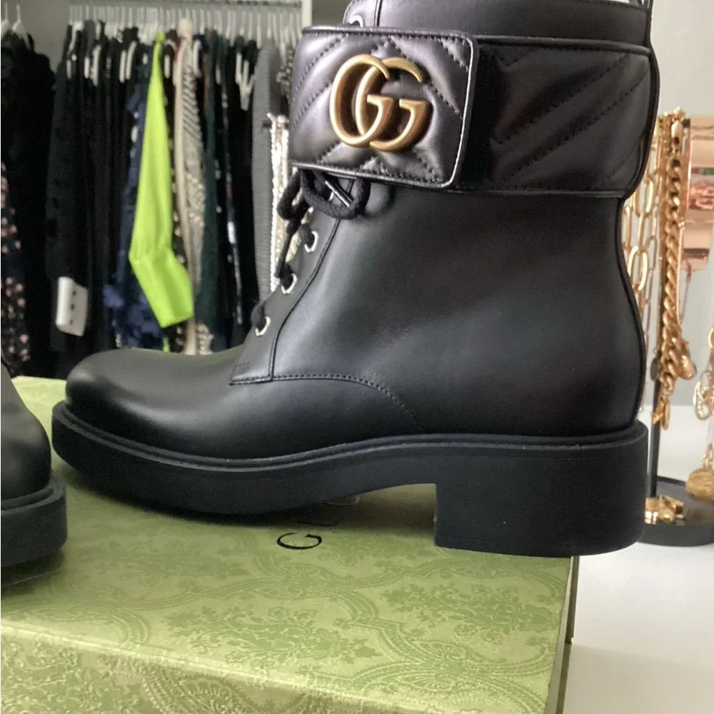 Gucci Black Combat Moto Boots with GG Logo - Picture 8 of 14